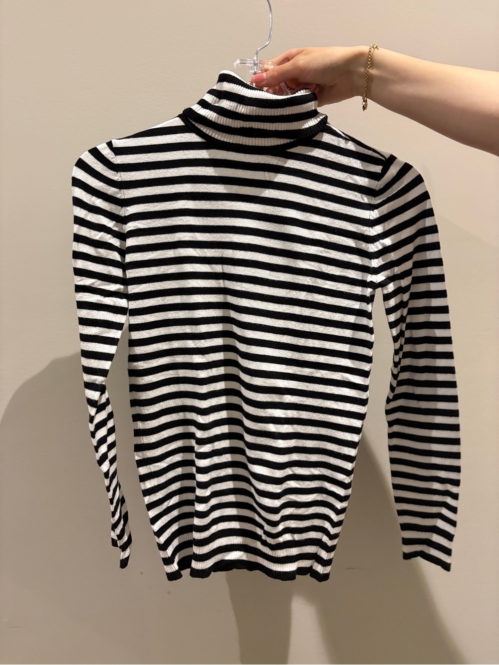 Andrew Marc Black and White Striped Turtleneck